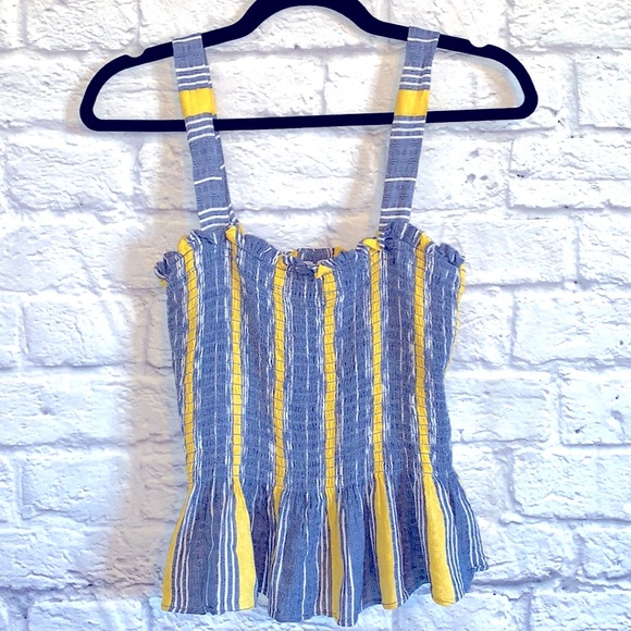 Socialite Nordstrom Ribbed Rayon Ruffled Adjustable Straps Striped Tank … - Picture 4 of 6